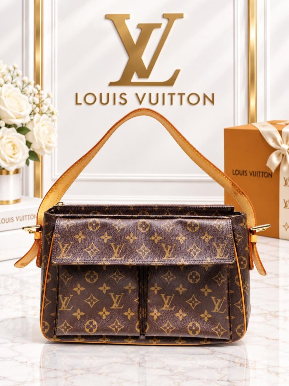 Authentic Louis Vuitton Viva Cite GM Monogram Canvas Shoulder Bag Vintage